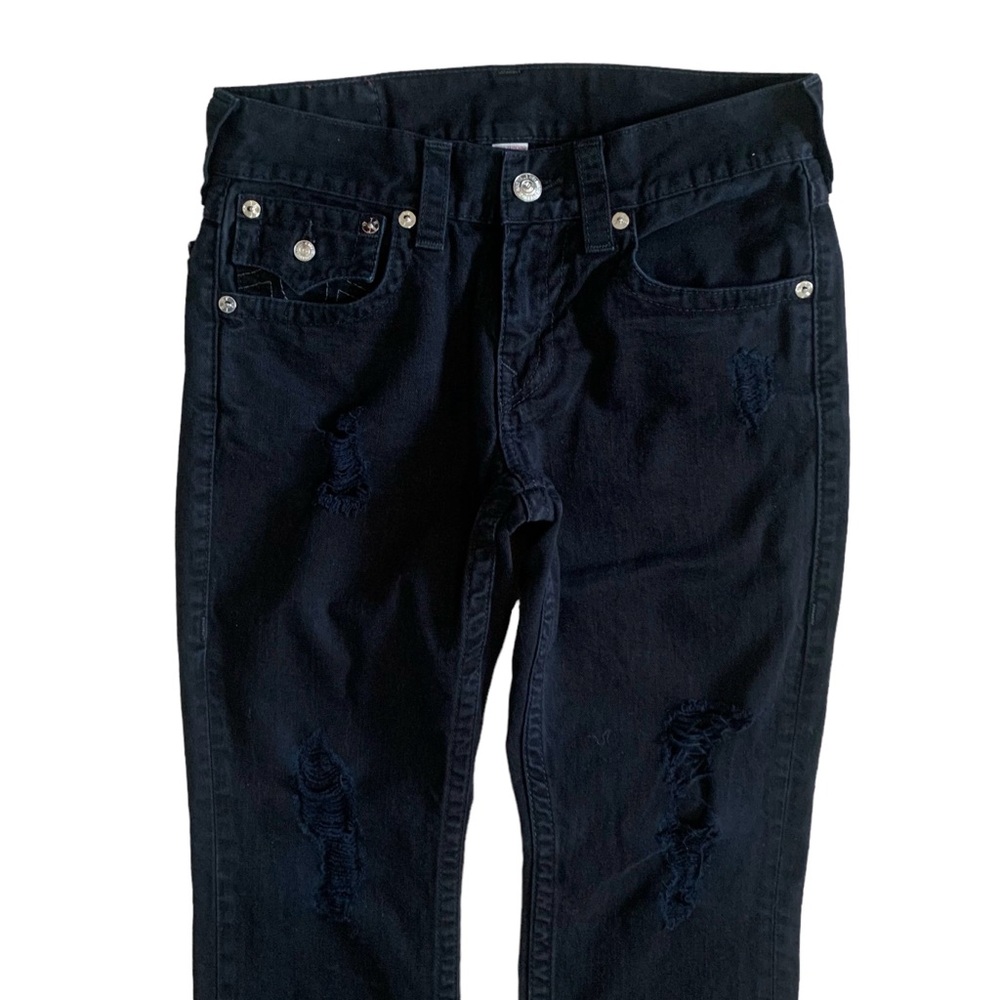 True Religion Straight With Flap All Black With Rips Jeans Size 30 - Picture 2 of 10